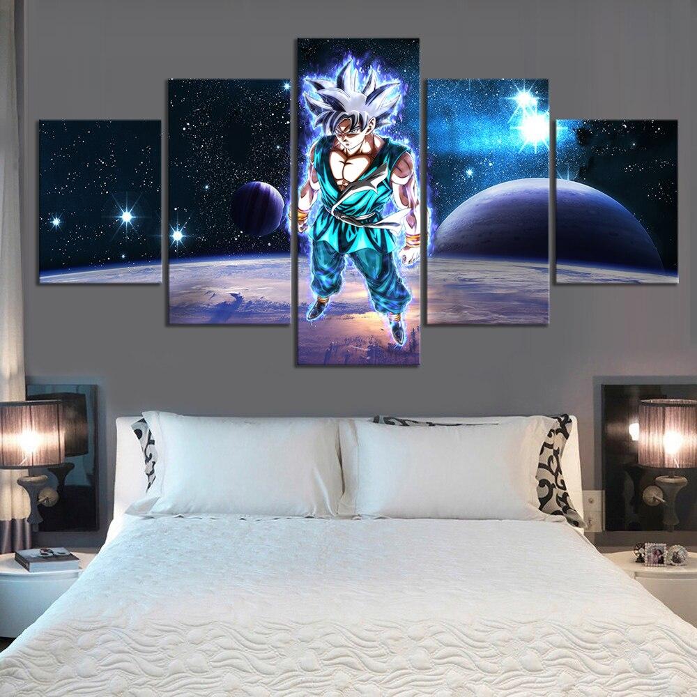 dragon ball - 5 pieces wall art - mastered ultra instinct goku - printed wall pictures home decor - dragon ball poster - dragon ball canvas