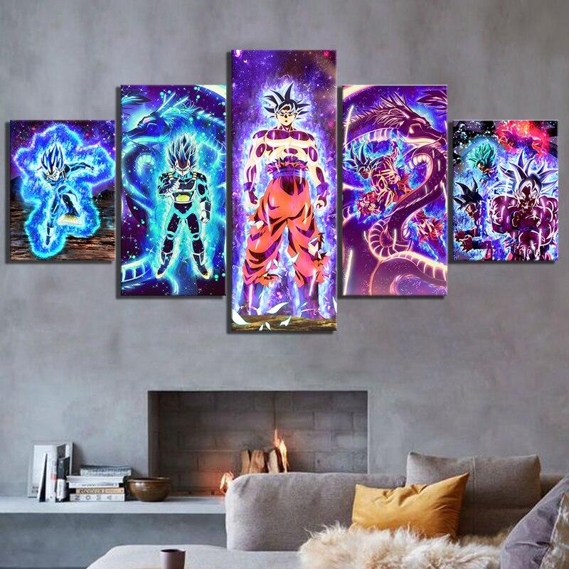 dragon ball - 5 pieces wall art - mastered ultra instinct goku - vegeta - printed wall pictures home decor - dragon ball poster - dragon ball canvas