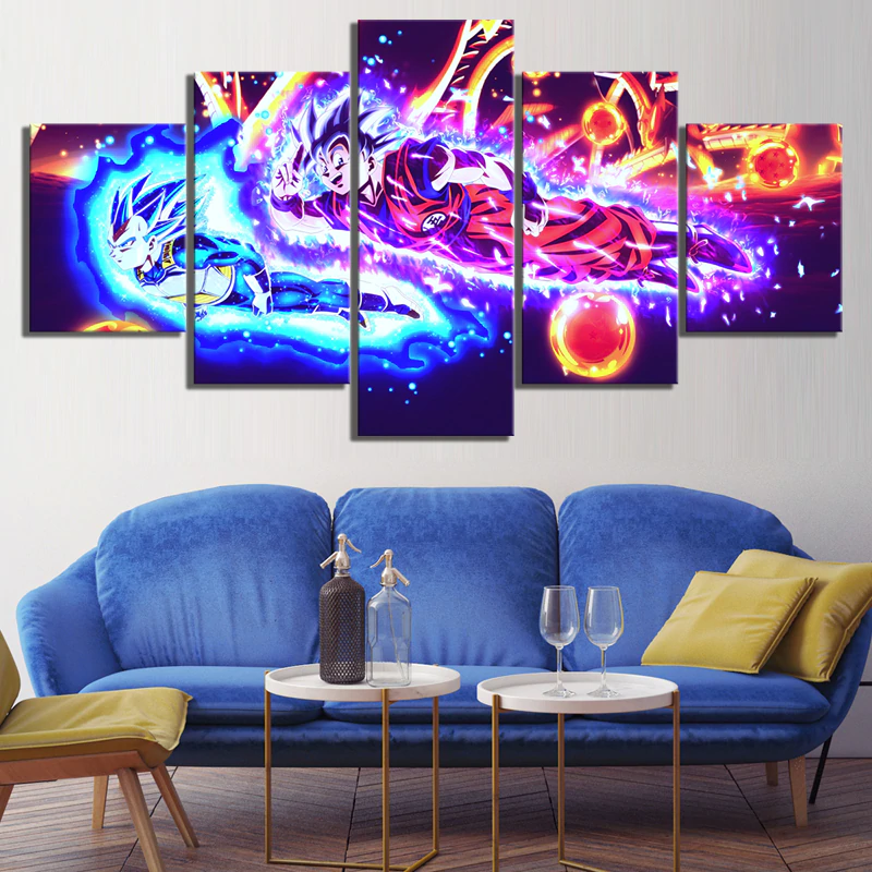 dragon ball - 5 pieces wall art - mastered ultra instinct goku - super saiyan blue vegeta - printed wall pictures home decor - dragon ball poster - dragon ball canvas