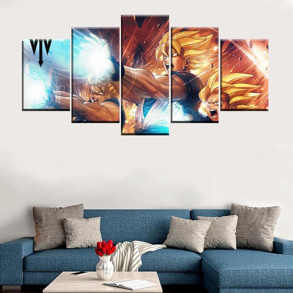 dragon ball - 5 pieces wall art - goku - gohan - goten - super saiyan - printed wall pictures home decor - dragon ball poster - dragon ball canvas