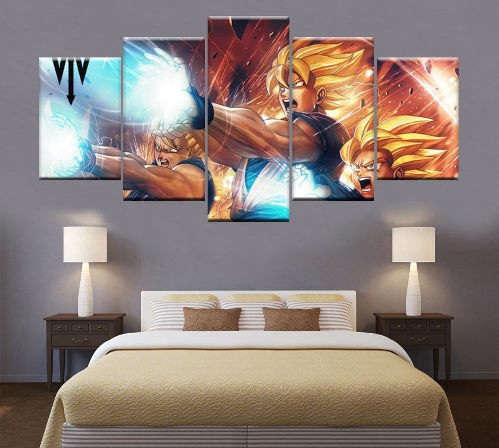 dragon ball - 5 pieces wall art - goku - gohan - goten - super saiyan - printed wall pictures home decor - dragon ball poster - dragon ball canvas