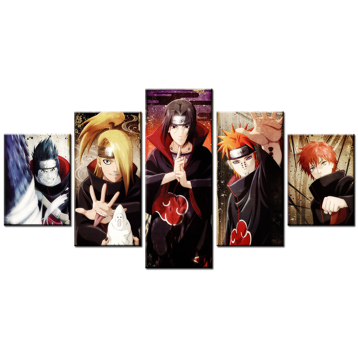 naruto - 5 pieces wall art - hoshigaki kisame - uzumaki naruto - uchiha sasuke - deidara - gaara - printed wall pictures home decor - naruto poster - naruto canvas