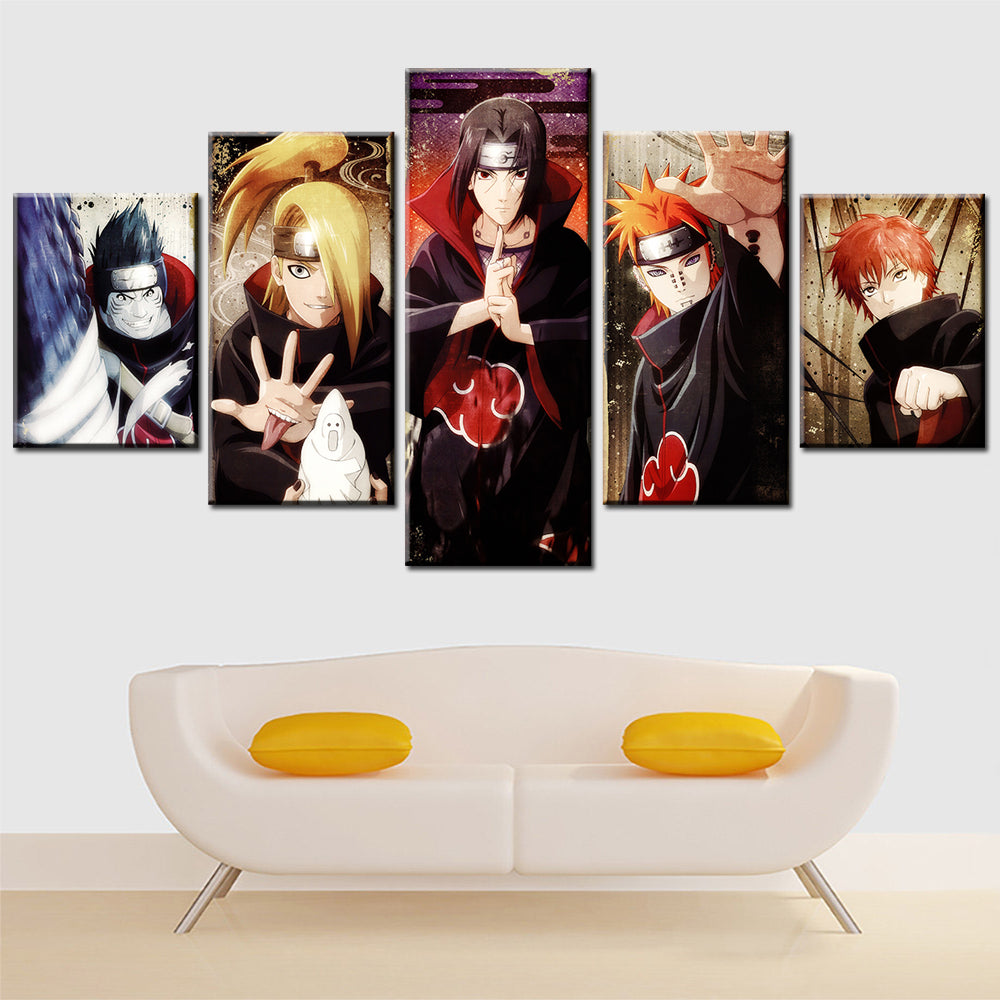 naruto - 5 pieces wall art - hoshigaki kisame - uzumaki naruto - uchiha sasuke - deidara - gaara - printed wall pictures home decor - naruto poster - naruto canvas