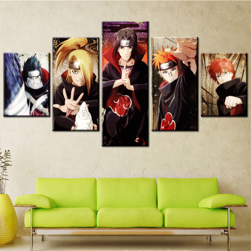 naruto - 5 pieces wall art - hoshigaki kisame - uzumaki naruto - uchiha sasuke - deidara - gaara - printed wall pictures home decor - naruto poster - naruto canvas