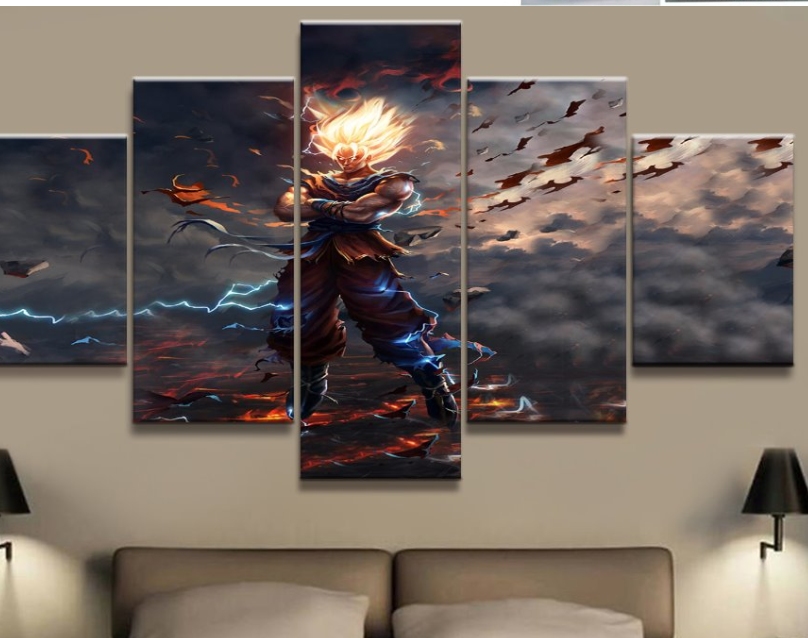 dragon ball - 5 pieces wall art - super saiyan goku - printed wall pictures home decor - dragon ball poster - dragon ball canvas