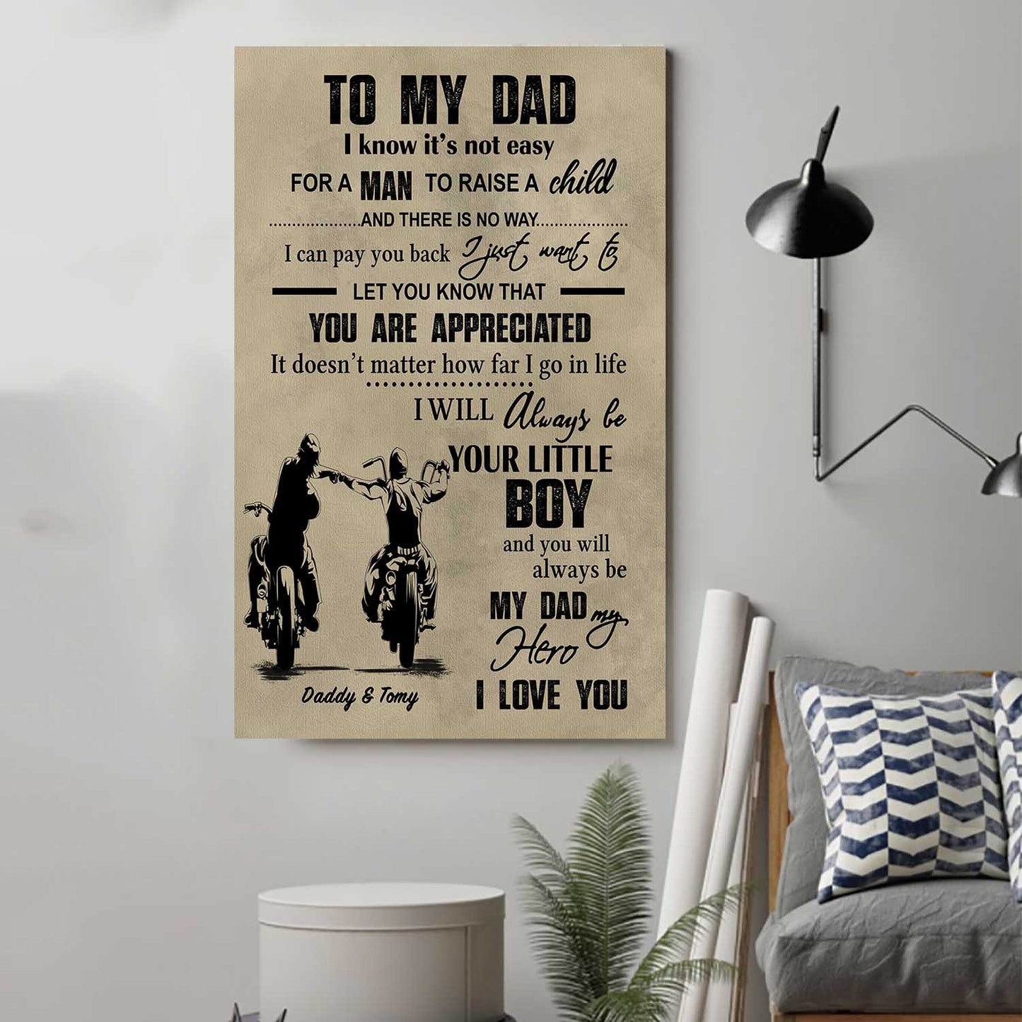 (cv29d) to my dad- son - dragon ball- soldier-family -dad son- goku - viking - vertical- canvas poster