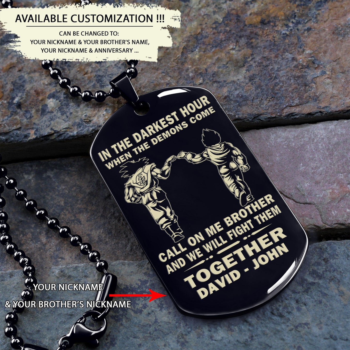 br1b call on me brother - dragon ball - goku vegeta- soldier - naruto - engraved dog necklace all style