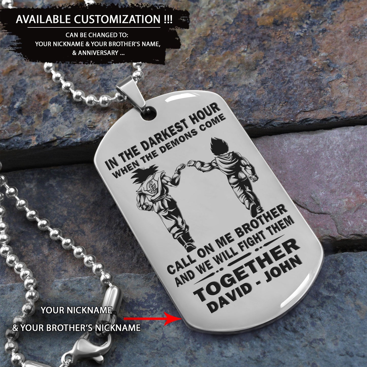 br1b call on me brother - dragon ball - goku vegeta- soldier - naruto - engraved dog necklace all style