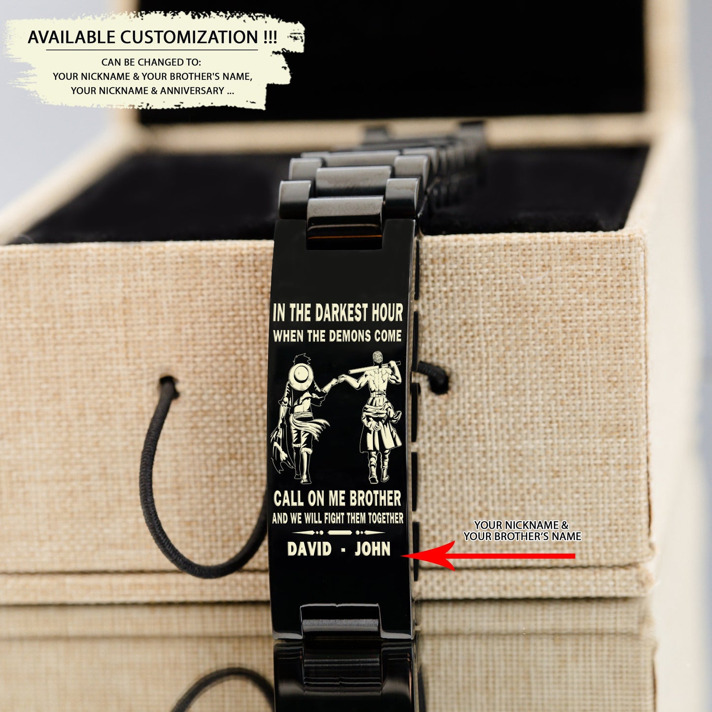 bt1 call on me brother - goku vegeta - soldier -engraved bracelet all style