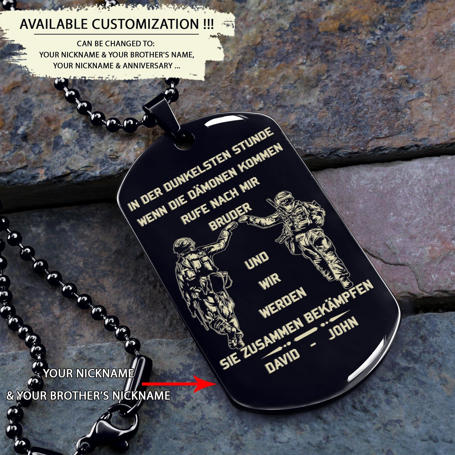 br16 german call on me brother- dragon ball - goku vegeta- soldier - naruto - engraved dog tag all style