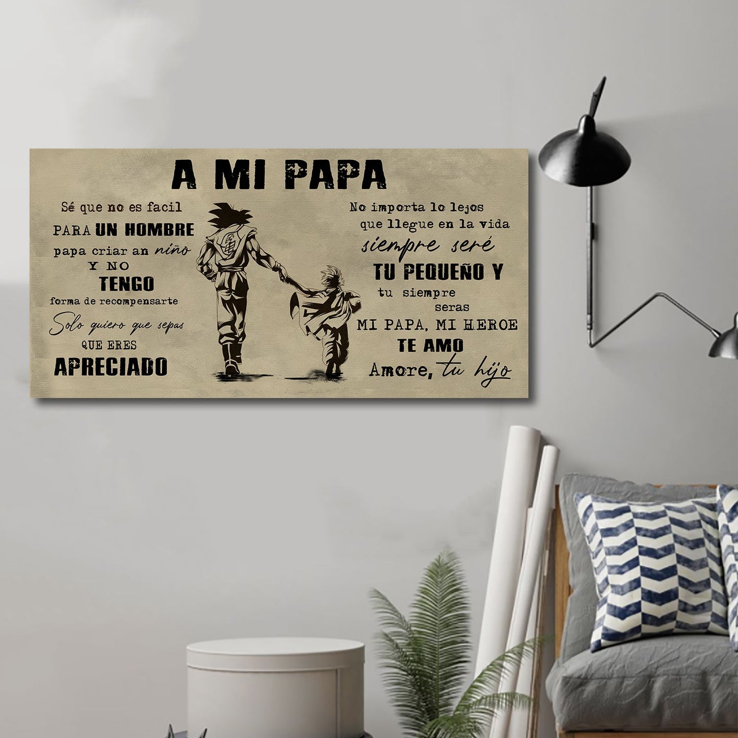 (cv35) spainish - to my dad- son - dragon ball -family -dad son- goku - viking - canvas poster