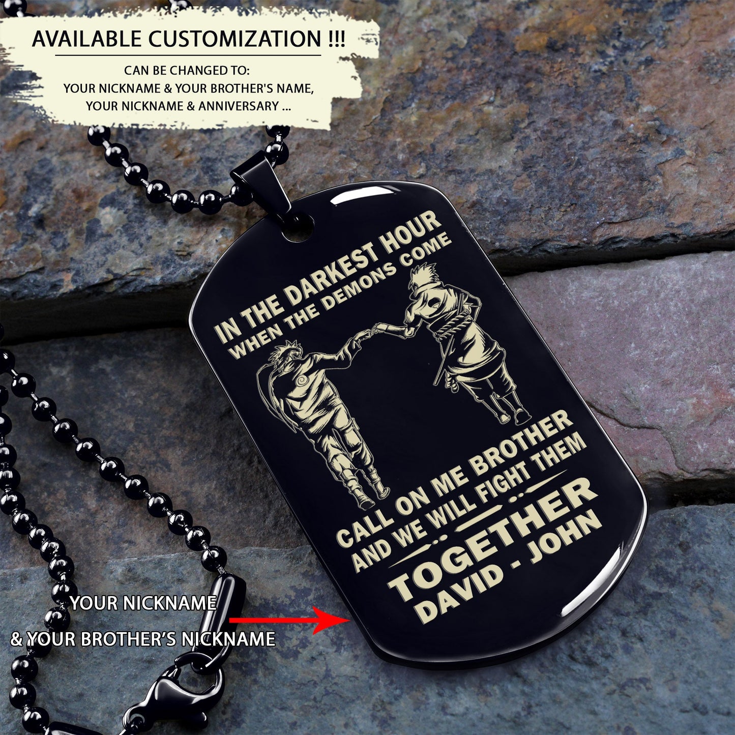 br1b call on me brother - dragon ball - goku vegeta- soldier - naruto - engraved dog necklace all style