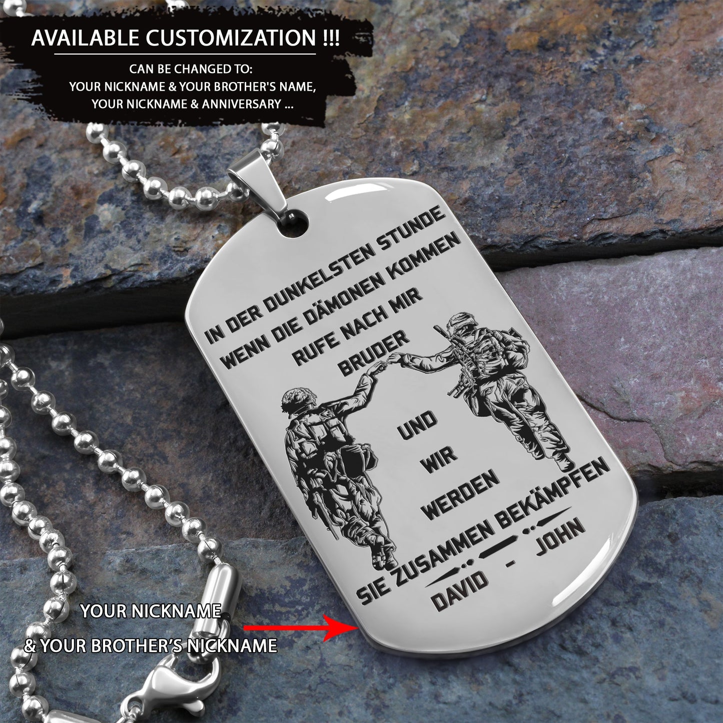 br16 german call on me brother- dragon ball - goku vegeta- soldier - naruto - engraved dog tag all style