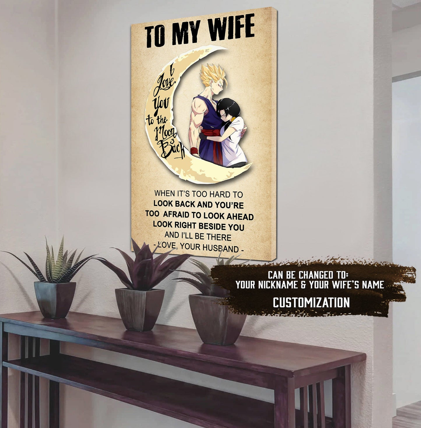 (g2) to my wife-i love you to the moon and back-gohan-goku-dragon ball - canvas poster