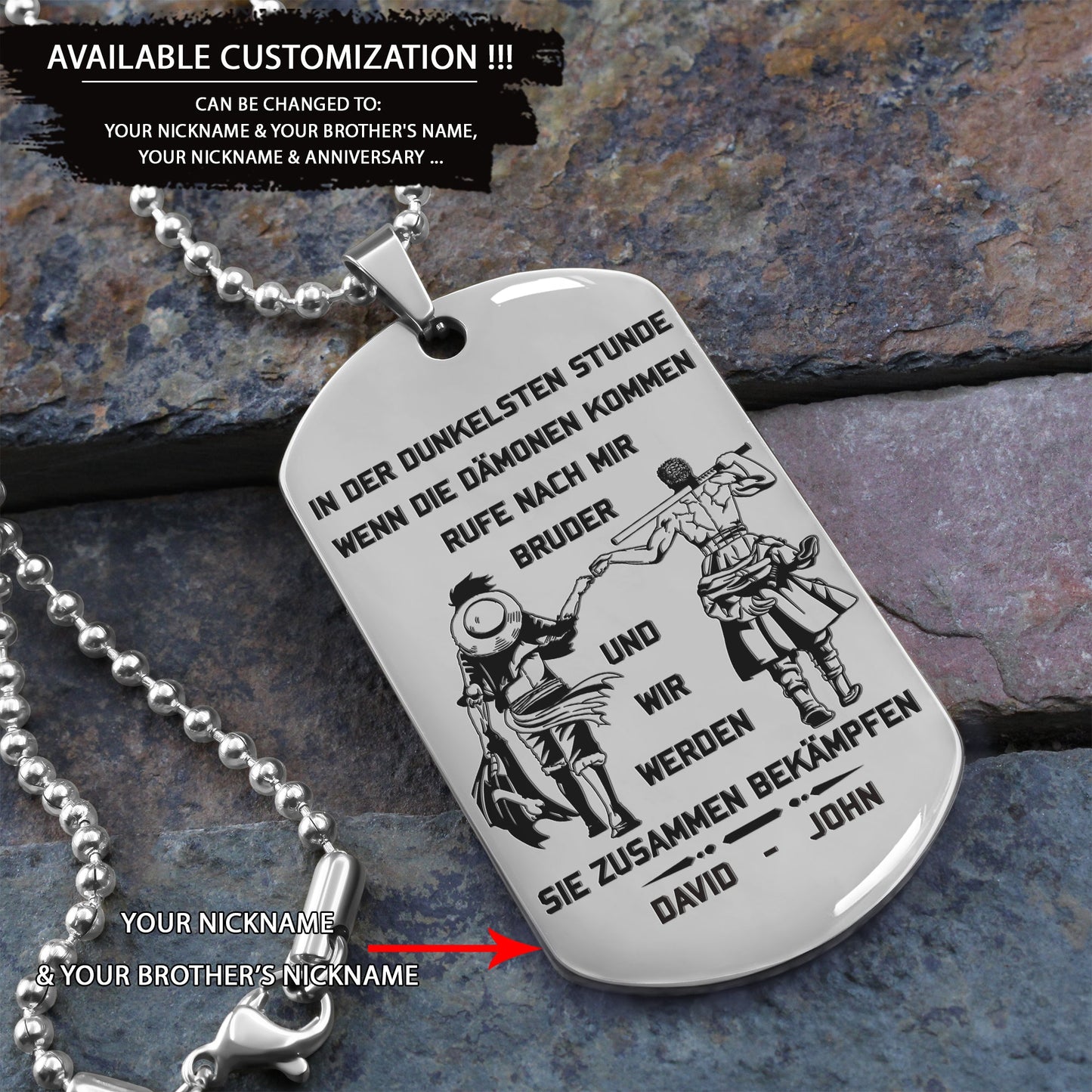 br16 german call on me brother- dragon ball - goku vegeta- soldier - naruto - engraved dog tag all style