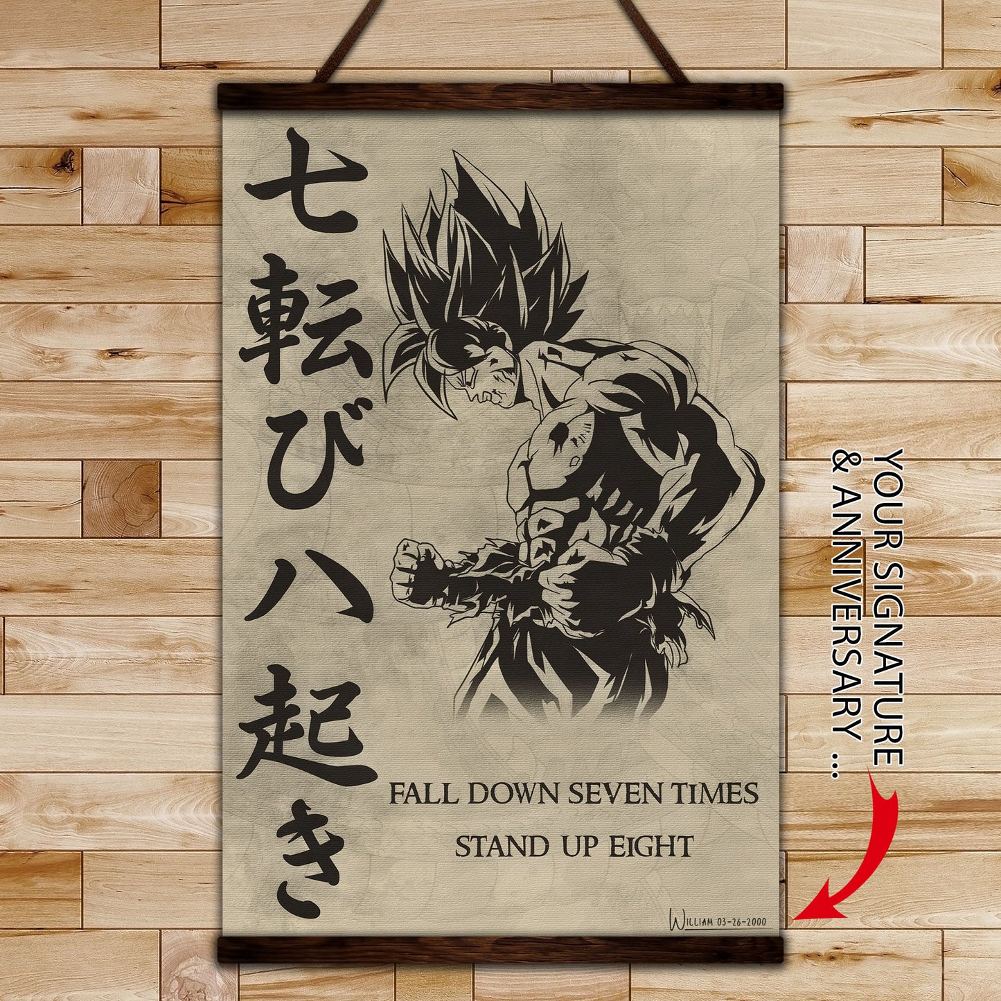 dr011 - fall down seven times stand up eight - goku - vertical poster - vertical canvas - dragon ball canvas