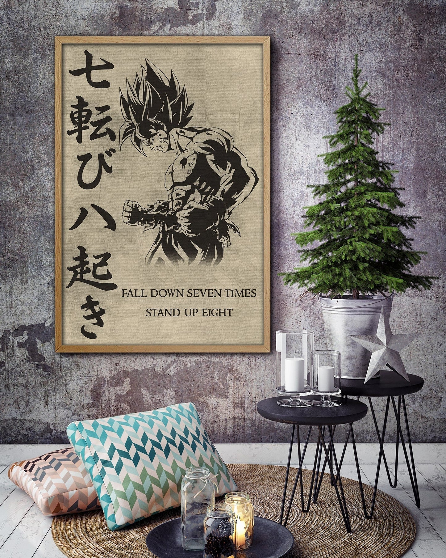 dr011 - fall down seven times stand up eight - goku - vertical poster - vertical canvas - dragon ball canvas