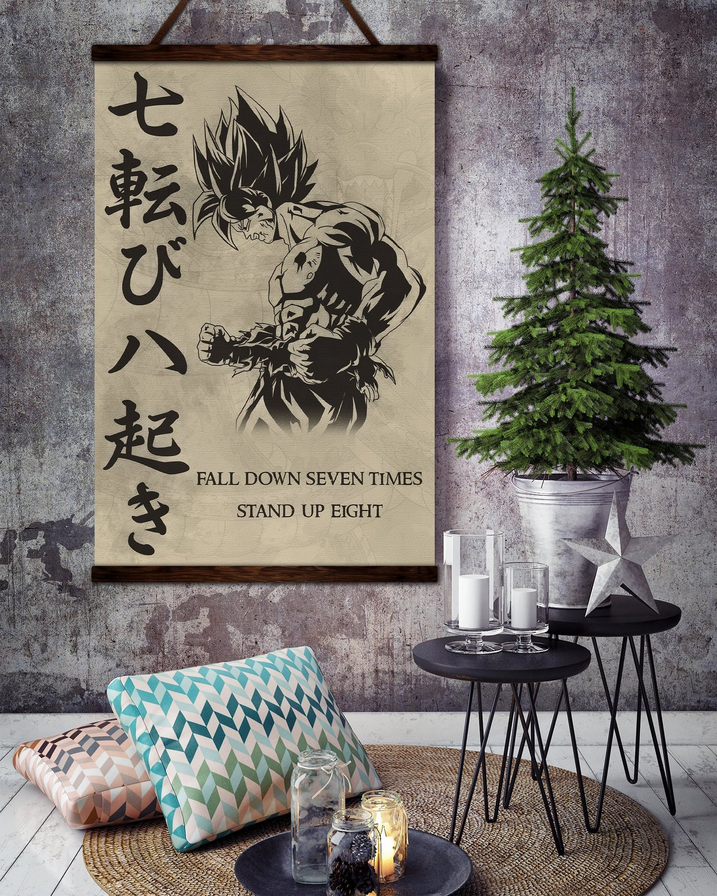 dr011 - fall down seven times stand up eight - goku - vertical poster - vertical canvas - dragon ball canvas