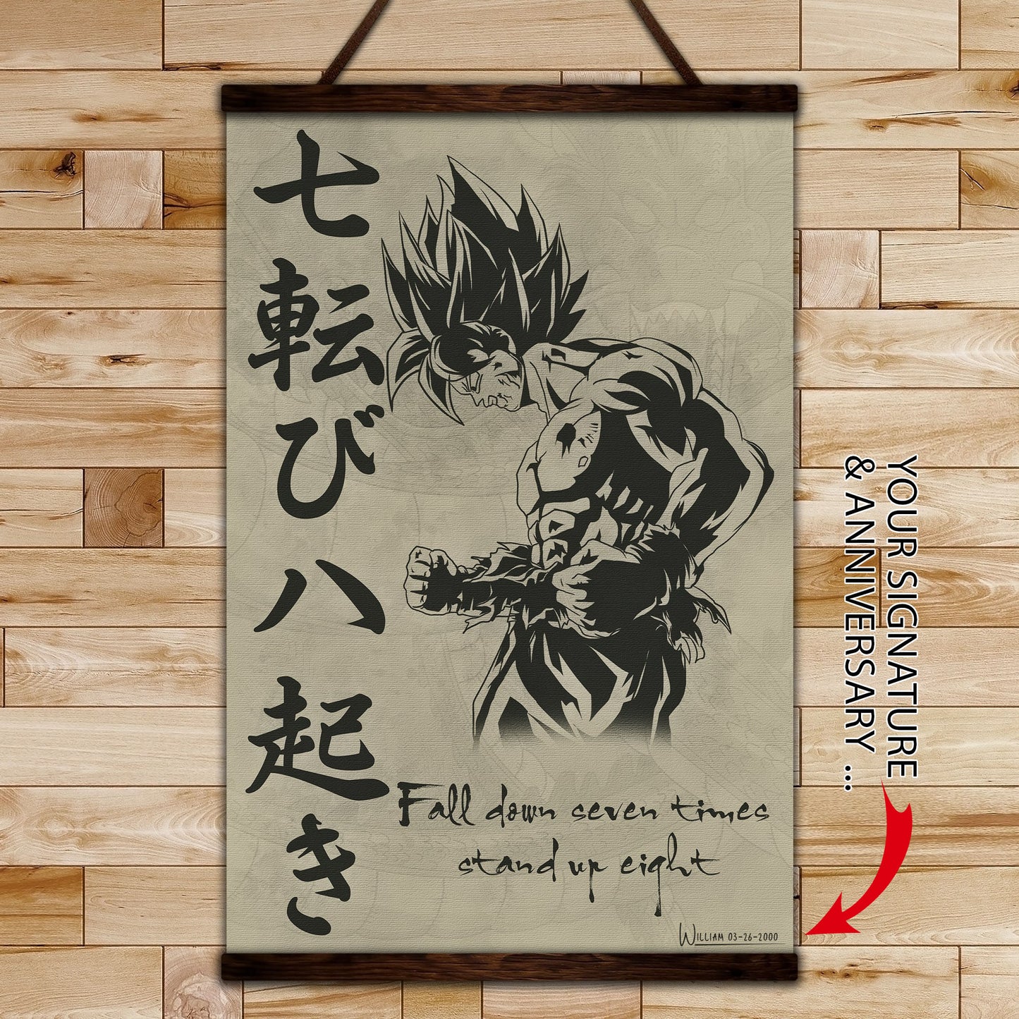 dr013 - fall down seven times stand up eight - goku - vertical poster - vertical canvas - dragon ball poster
