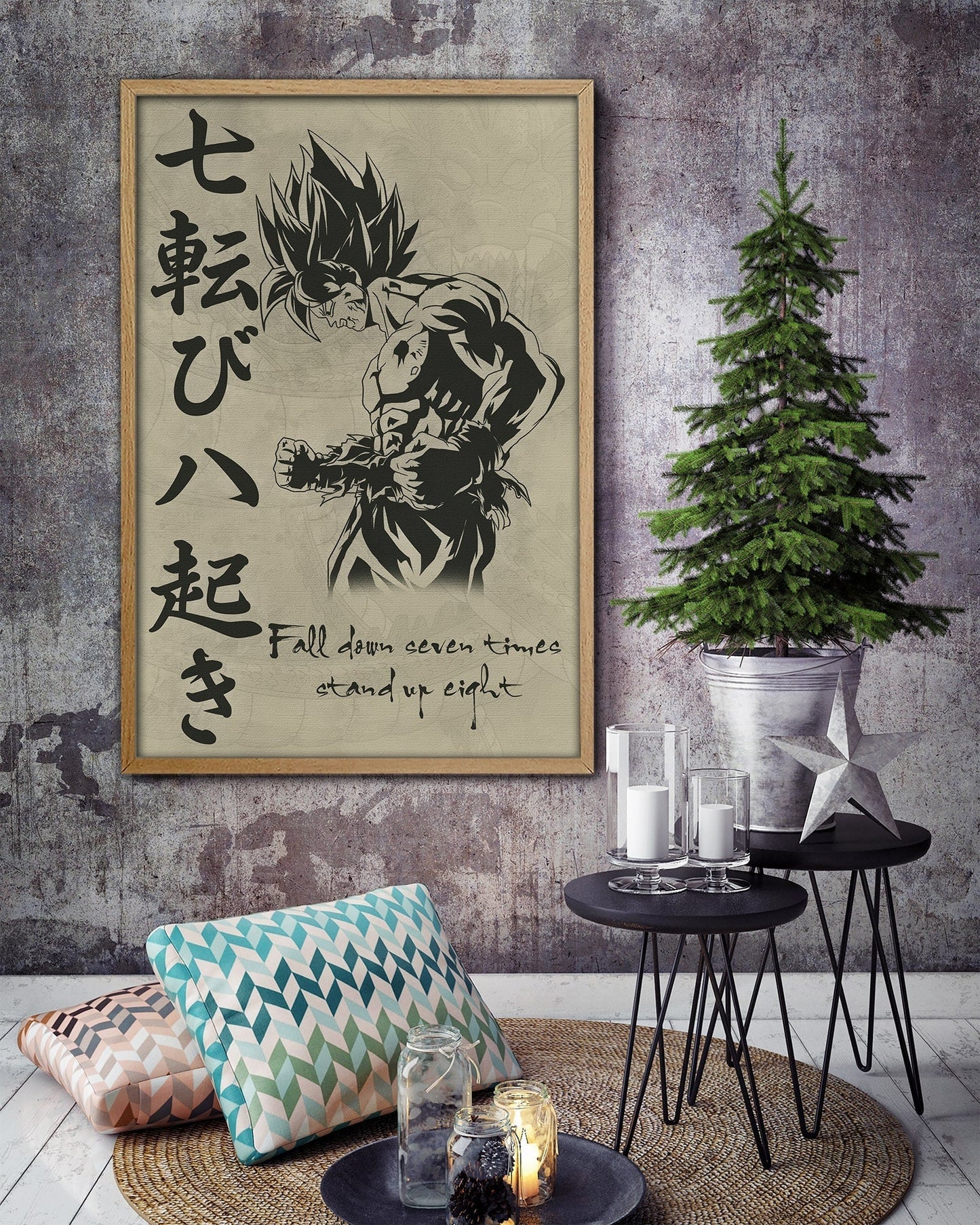 dr013 - fall down seven times stand up eight - goku - vertical poster - vertical canvas - dragon ball poster