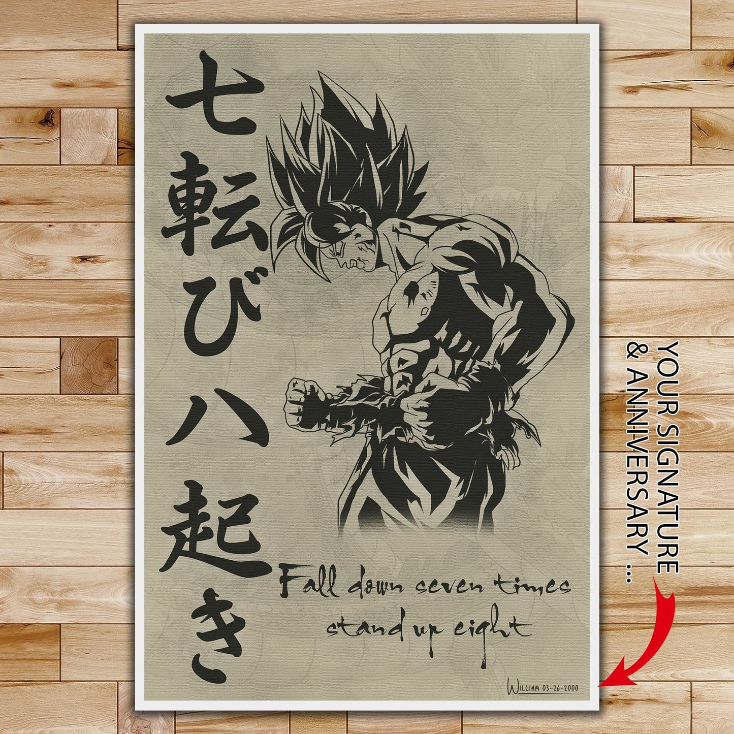 dr013 - fall down seven times stand up eight - goku - vertical poster - vertical canvas - dragon ball poster