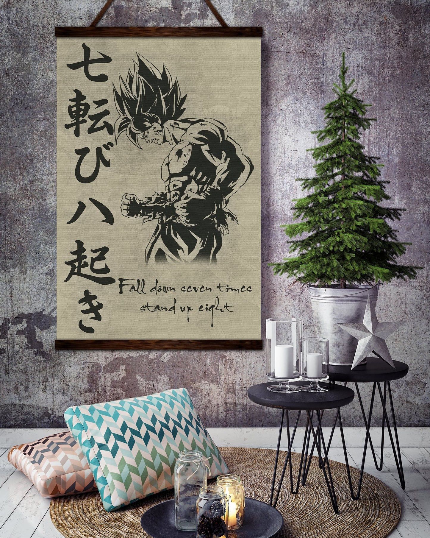 dr013 - fall down seven times stand up eight - goku - vertical poster - vertical canvas - dragon ball poster