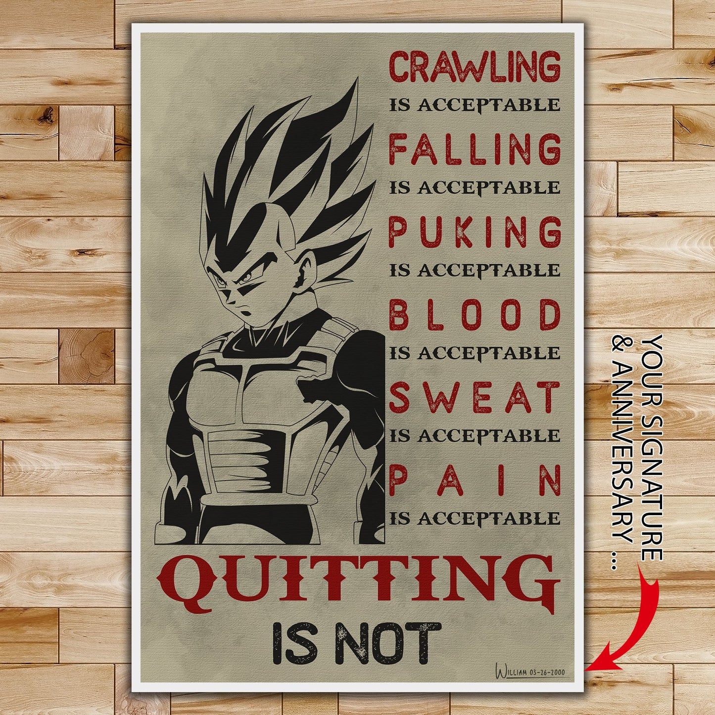 dr014 - quitting is not - vegeta - vertical poster - vertical canvas - dragon ball poster