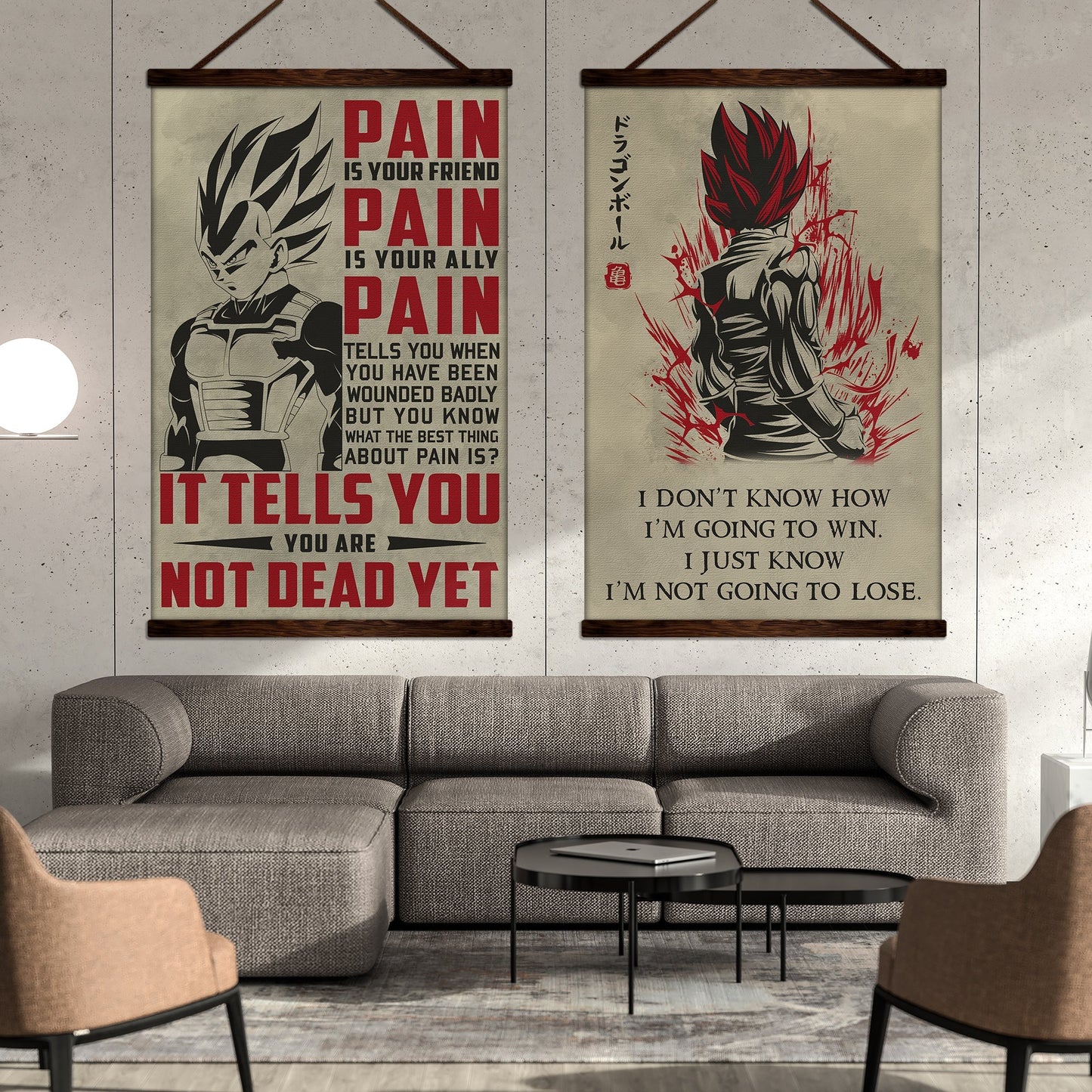 dr017 + dr058 - pain - i'm not going to lose - home decoration - vertical poster - vertical canvas - dragon ball poster