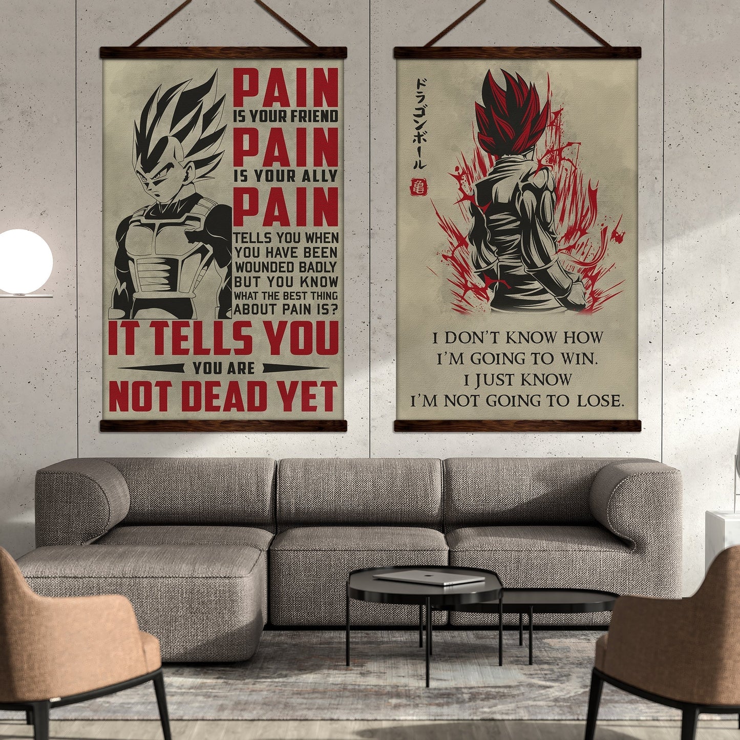 dr017 + dr058 - pain - i'm not going to lose - home decoration - vertical poster - vertical canvas - dragon ball canvas