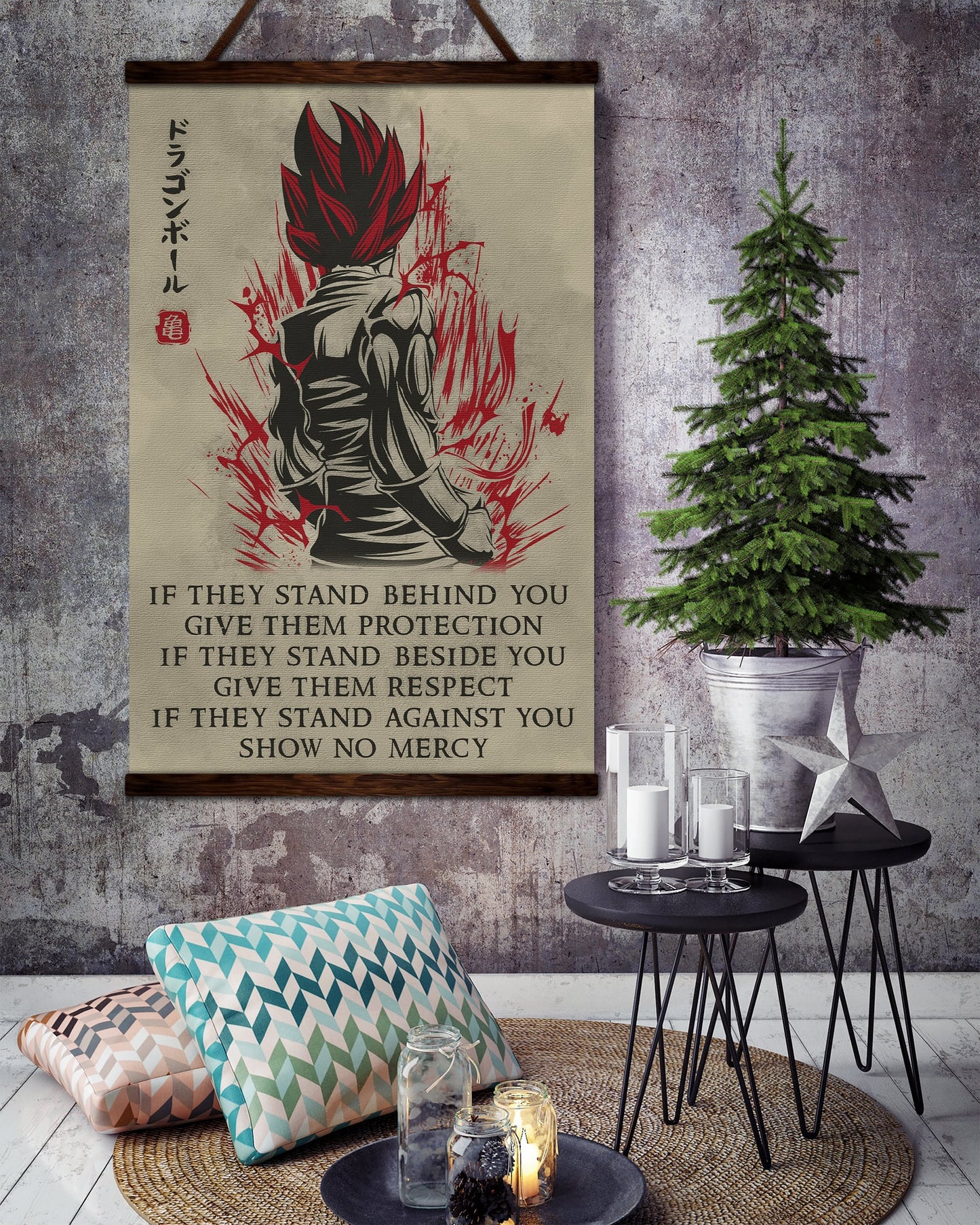 dr013 + dr029 - fall down seven times stand up eight - show no mercy - home decoration - vertical poster - vertical canvas - dragon ball canvas