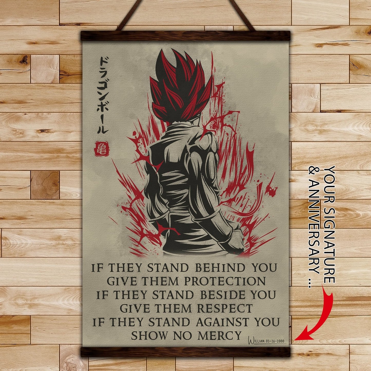 dr013 + dr029 - fall down seven times stand up eight - show no mercy - home decoration - vertical poster - vertical canvas - dragon ball canvas