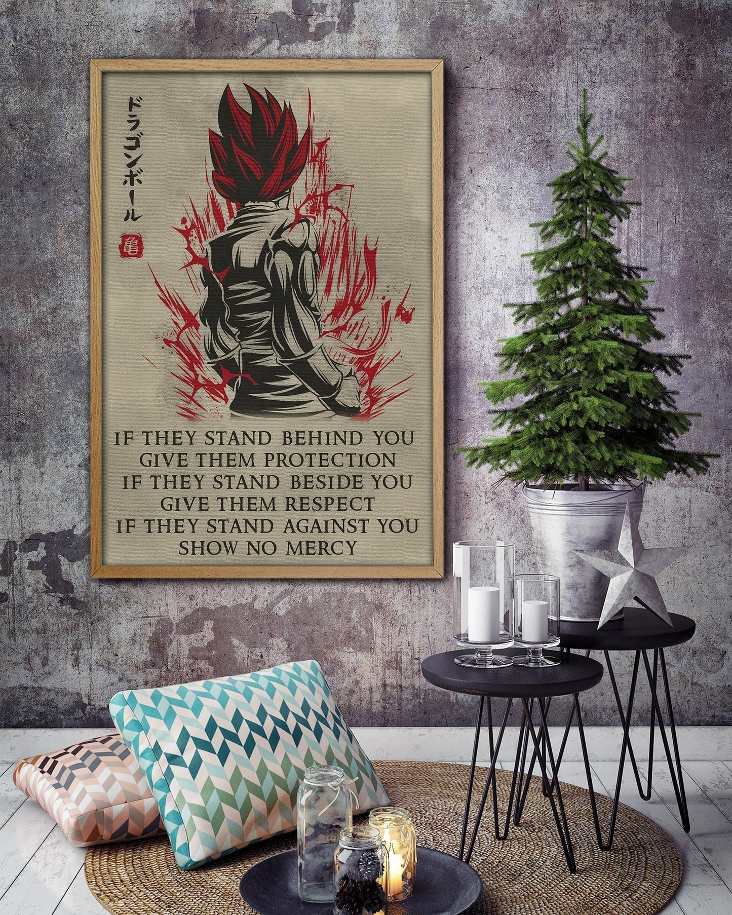 dr013 + dr029 - fall down seven times stand up eight - show no mercy - home decoration - vertical poster - vertical canvas - dragon ball canvas