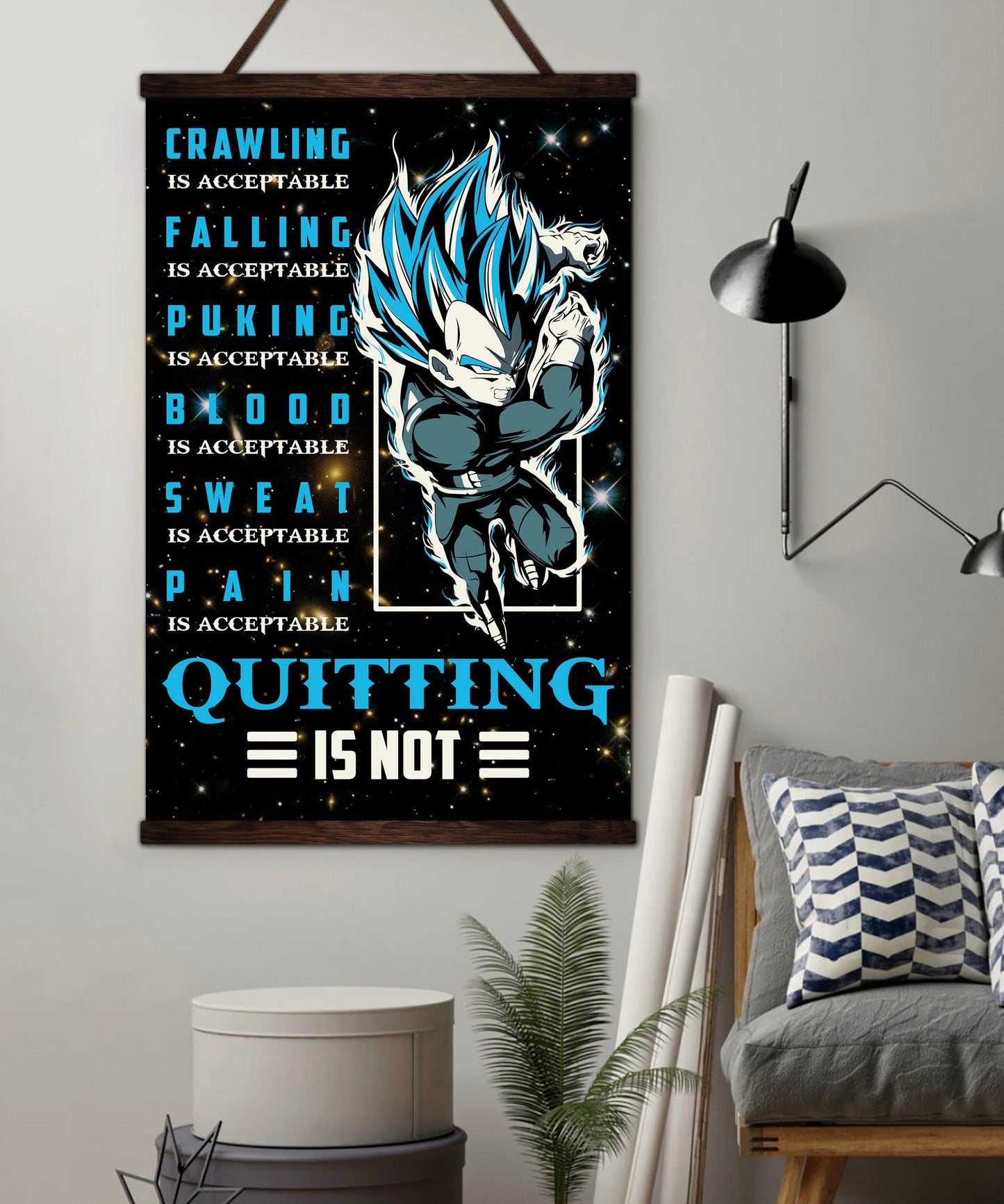 dr048 + dr056 - it's not over when you lose - quitting is not - home decoration - vertical poster - vertical canvas - dragon ball poster