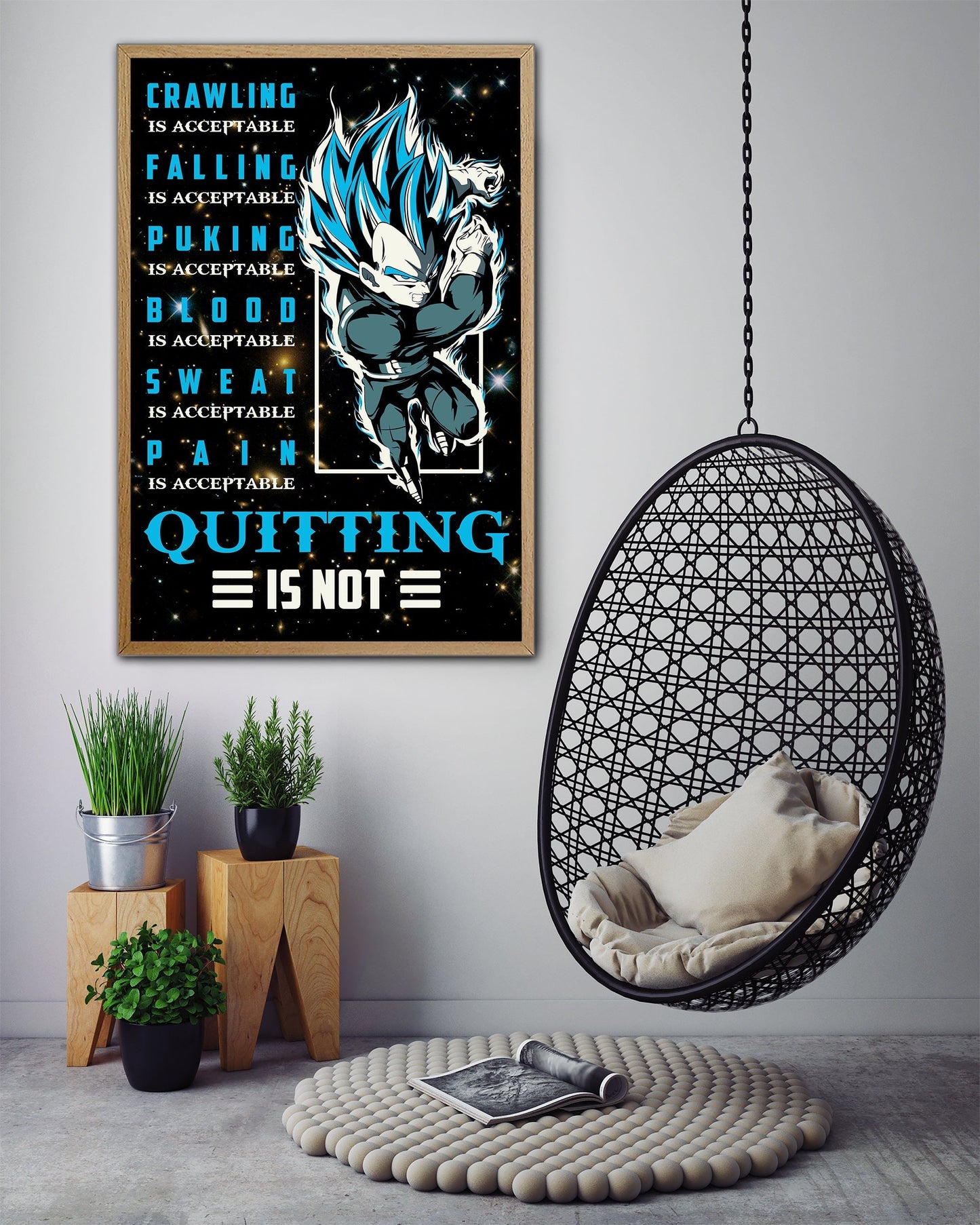 dr048 + dr056 - it's not over when you lose - quitting is not - home decoration - vertical poster - vertical canvas - dragon ball canvas