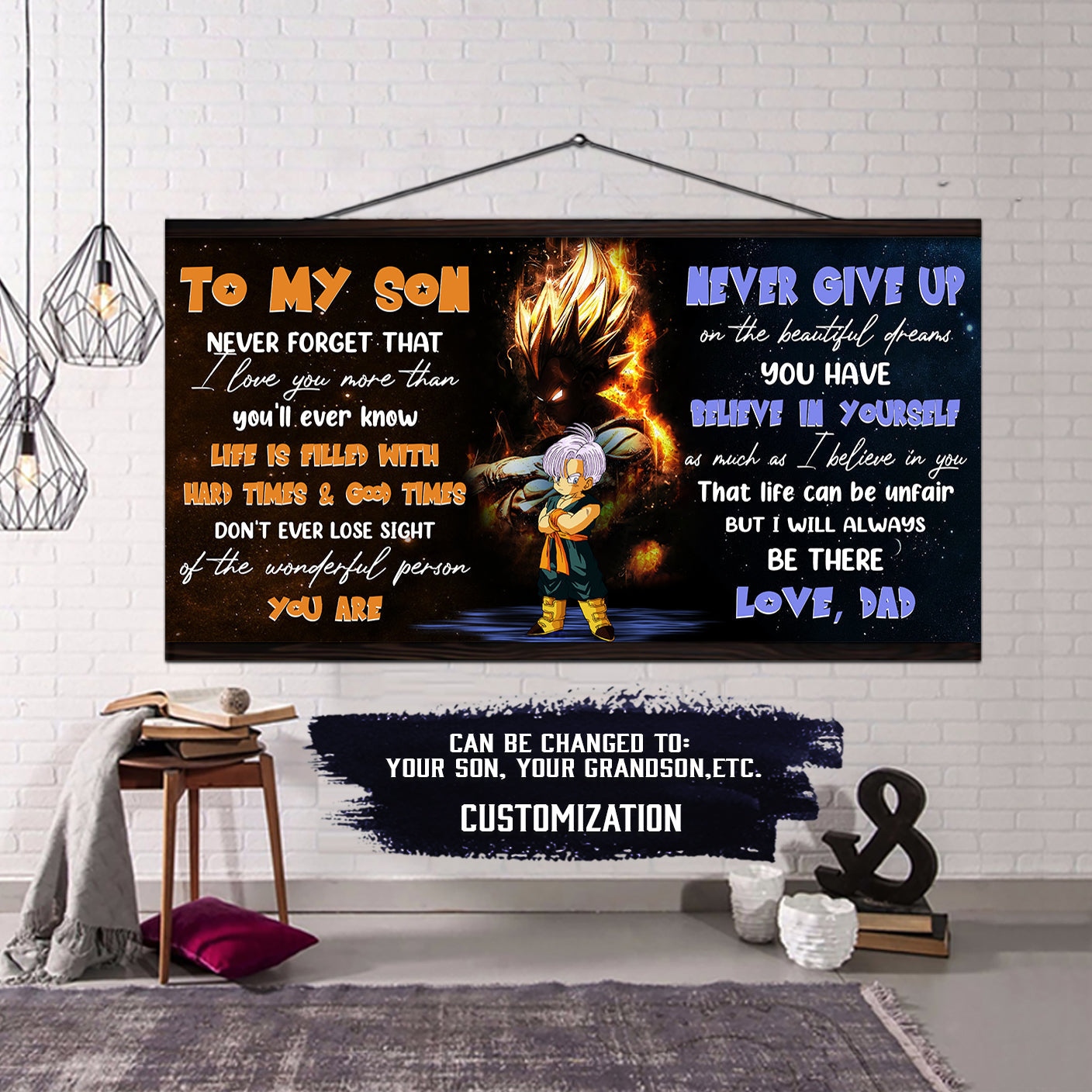 dr070 - to my son - vegeta - trunks - english - horizontal poster - horizontal canvas - dragon ball canvas