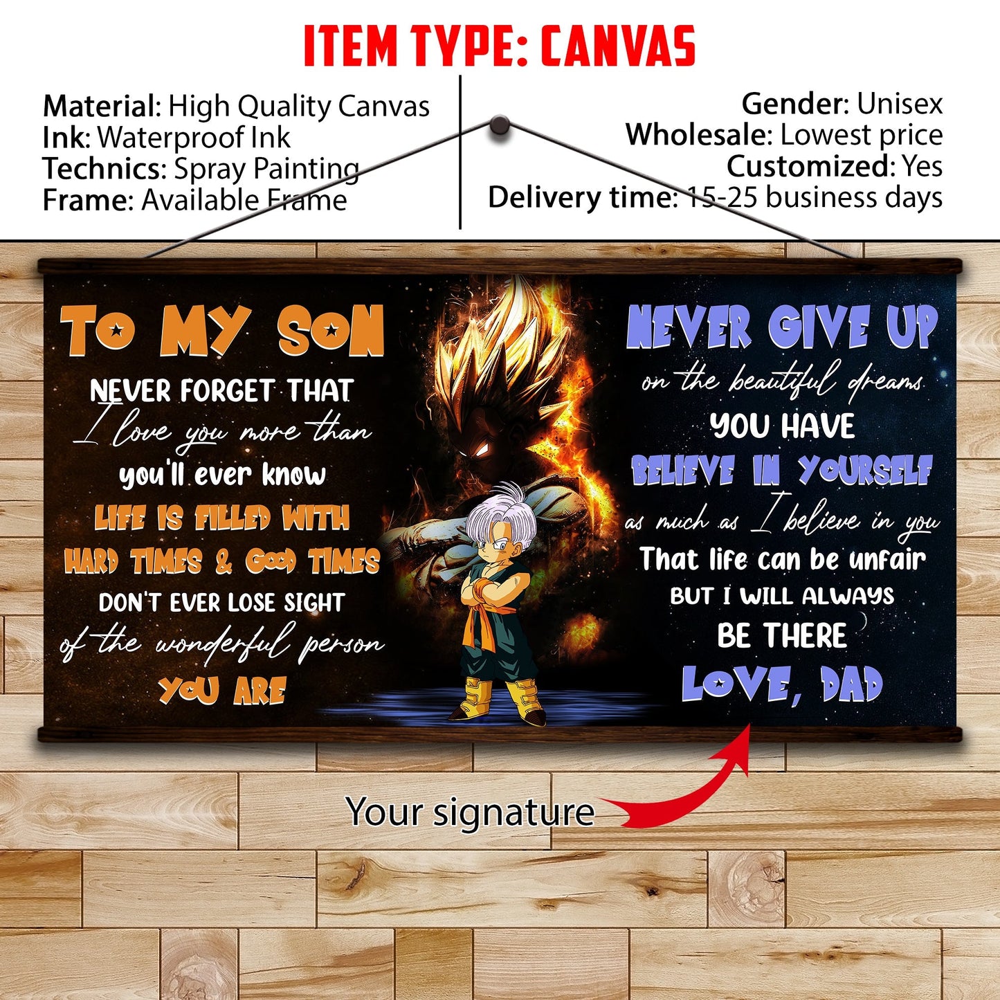 dr070 - to my son - vegeta - trunks - english - horizontal poster - horizontal canvas - dragon ball canvas