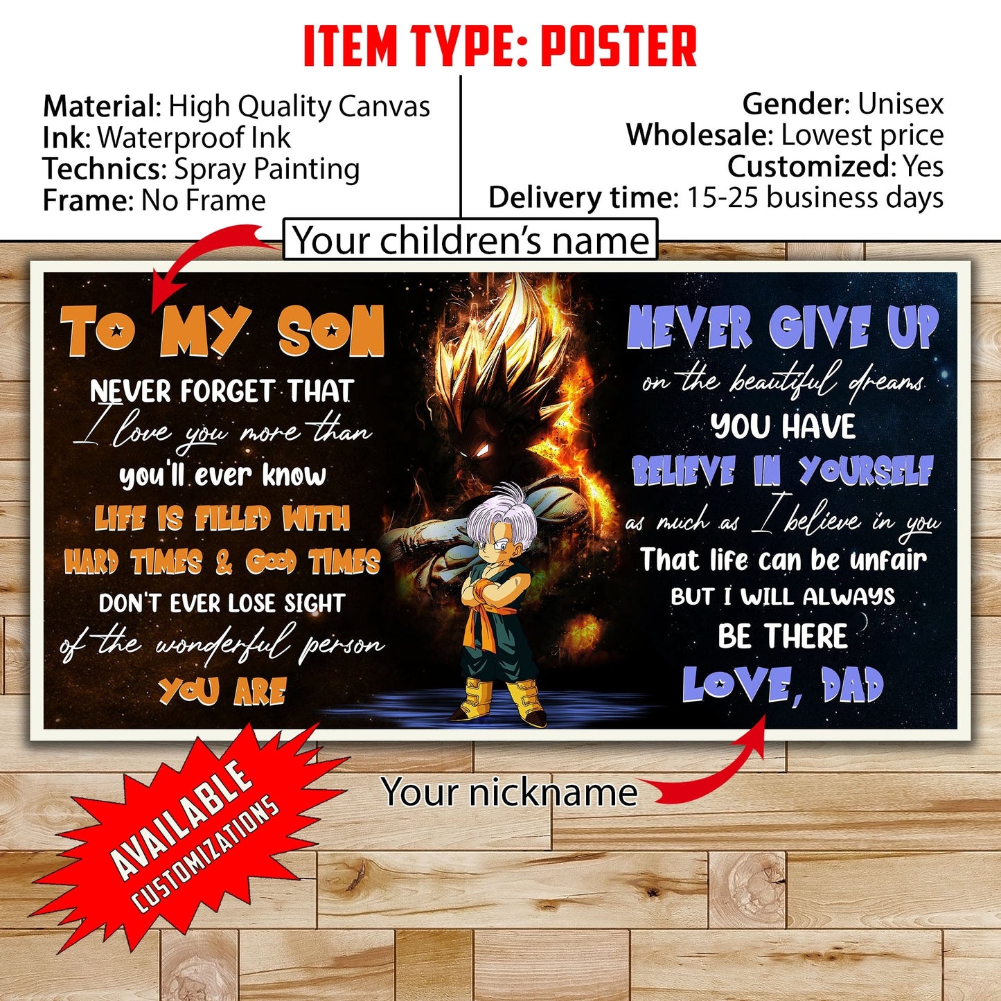 dr070 - to my son - vegeta - trunks - english - horizontal poster - horizontal canvas - dragon ball canvas