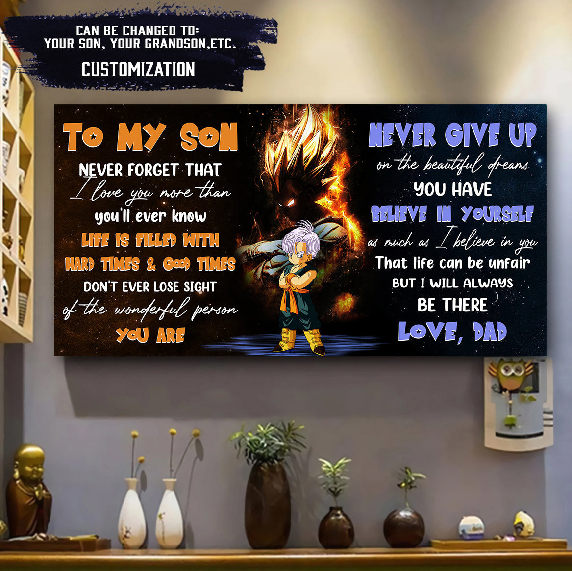 dr070 - to my son - vegeta - trunks - english - horizontal poster - horizontal canvas - dragon ball canvas