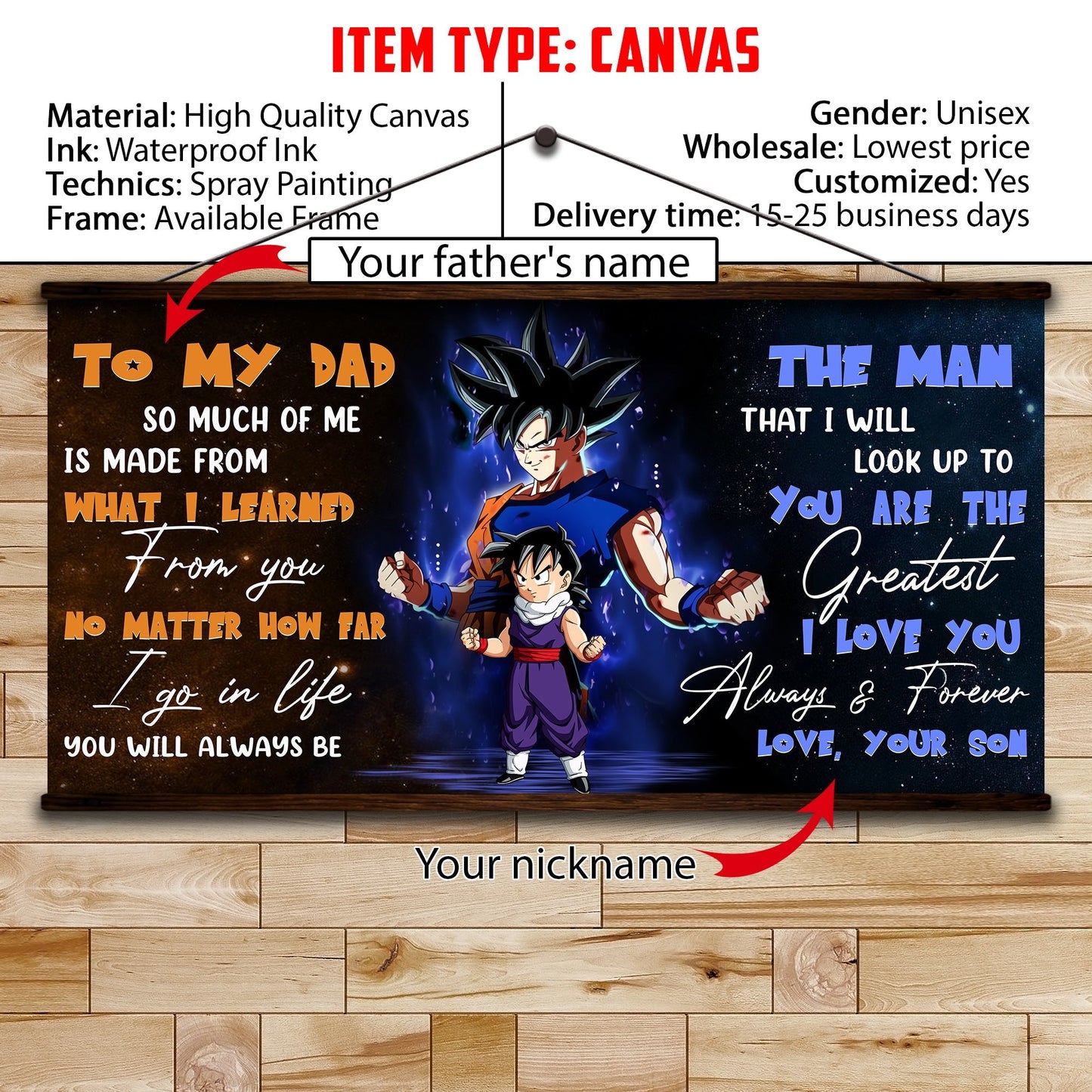 dr071 - to my dad - goku - gohan - english - horizontal poster - horizontal canvas - dragon ball poster