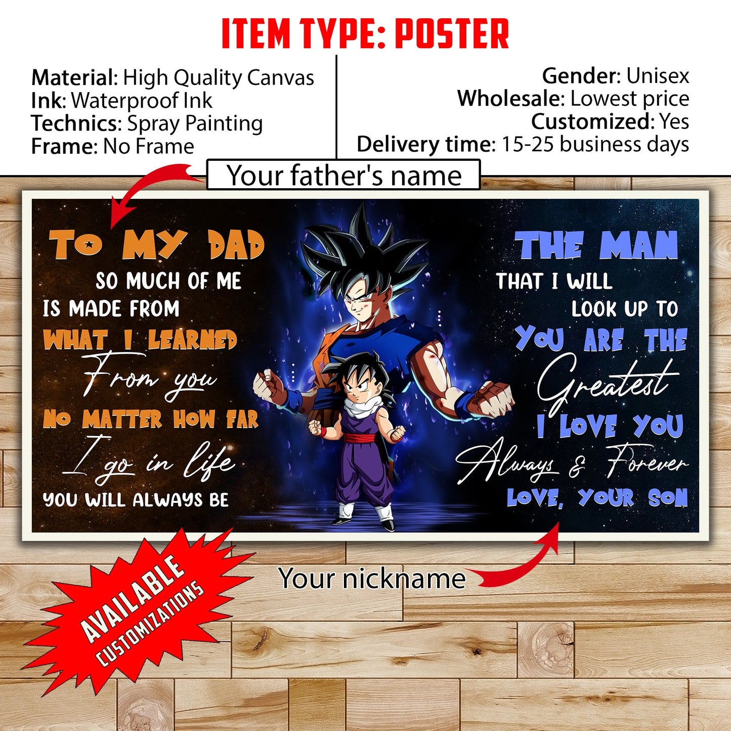 dr071 - to my dad - goku - gohan - english - horizontal poster - horizontal canvas - dragon ball poster
