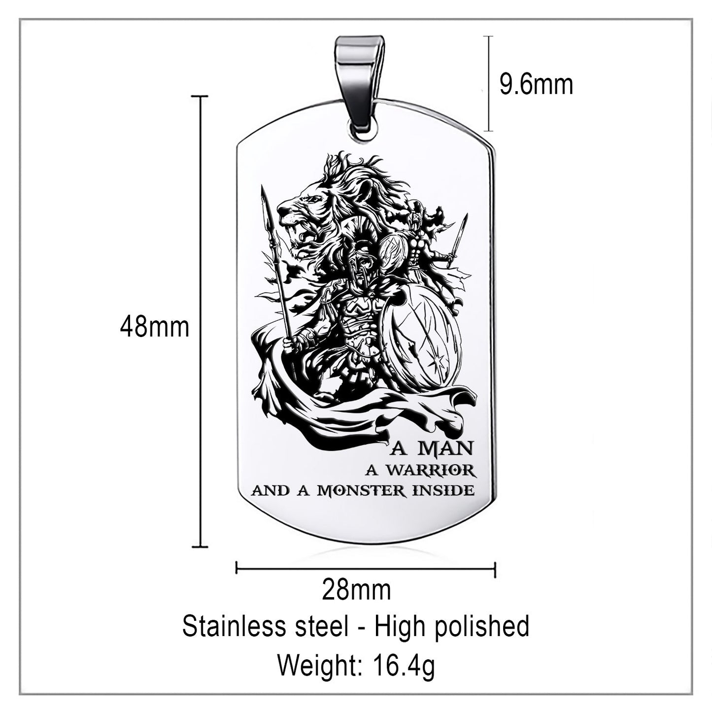 WAD013 - A Man - A Warrior - And A Monster Inside - Warrior Dog Tag - Engrave Sliver Dog Tag
