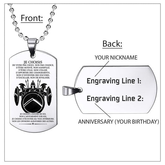 WAD019 - I Choose - French - Warrior Dog Tag - Engrave Sliver Dog Tag