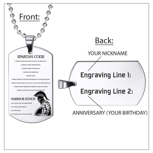 WAD021 - Spartan Code - English - Warrior Dog Tag - Engrave Sliver Dog Tag