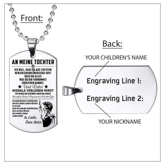 WAD023 - Mom To Daughter - Never Lose - German - Warrior Dog Tag - Engrave Sliver Dog Tag