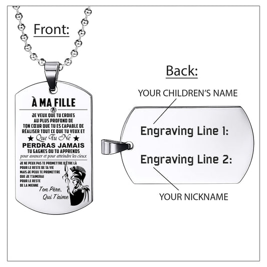 WAD024 - Mom To Daughter - Never Lose - French - Warrior Dog Tag - Engrave Sliver Dog Tag