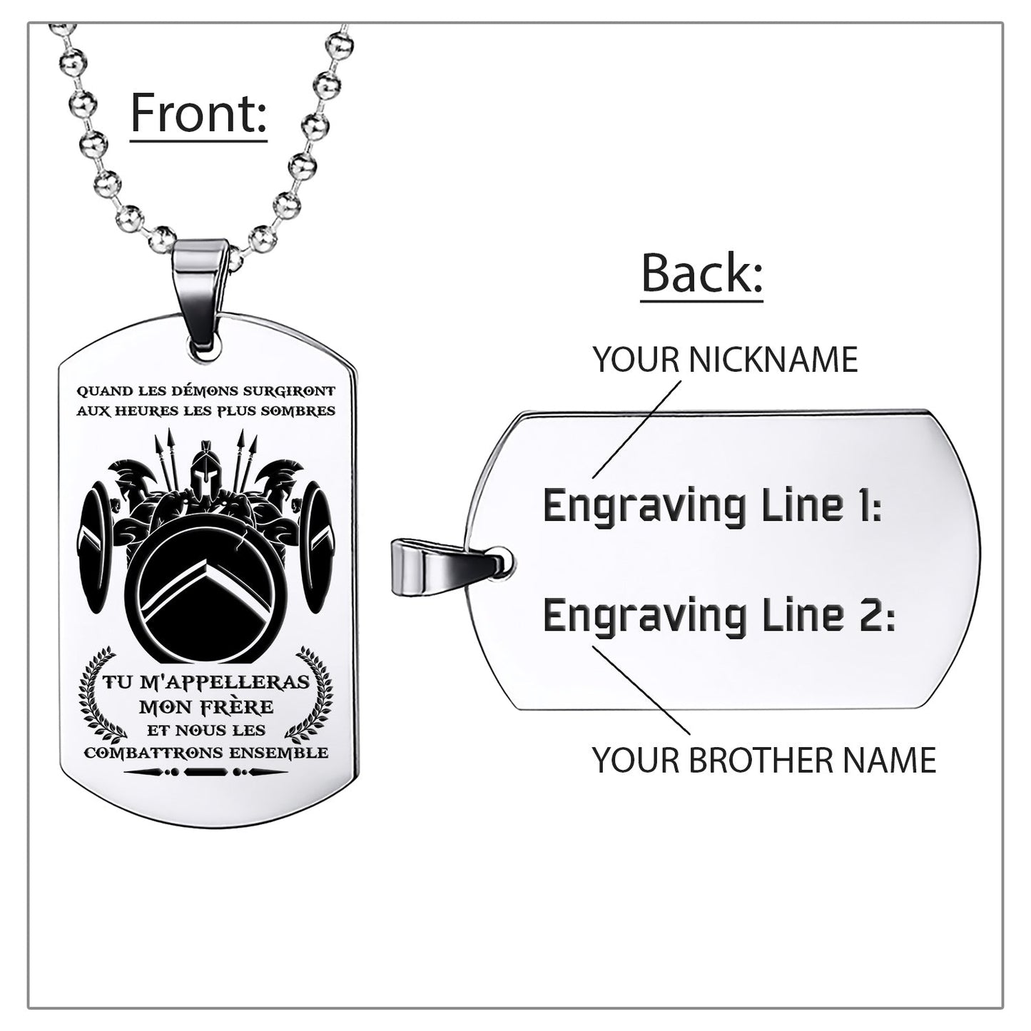 WAD028 - Call On Me Brother - French - Warrior Dog Tag - Engrave Sliver Dog Tag