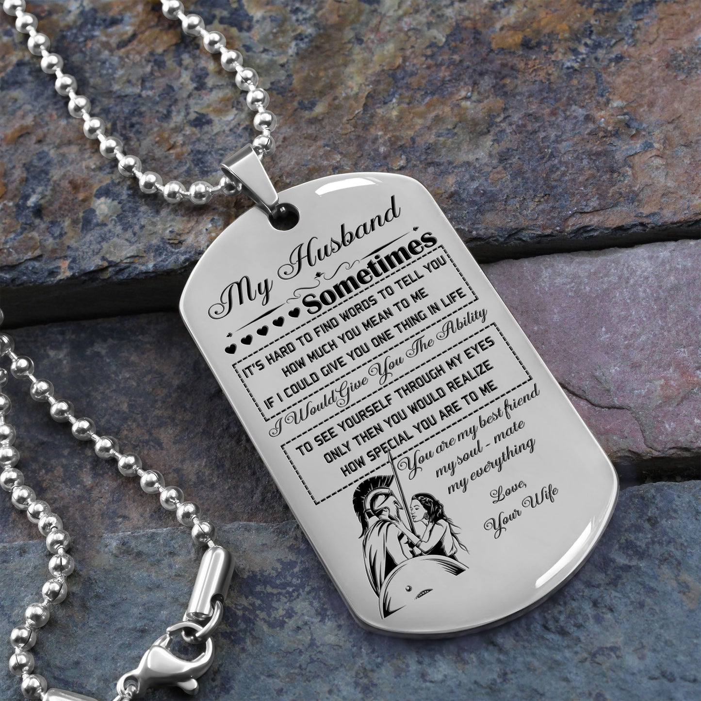 WAD029 - My Husband - Warrior Dog Tag - Engrave Sliver Dog Tag