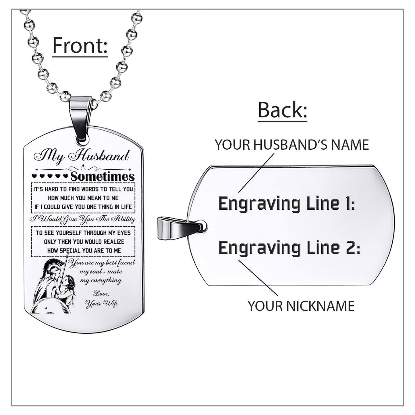 WAD029 - My Husband - Warrior Dog Tag - Engrave Sliver Dog Tag