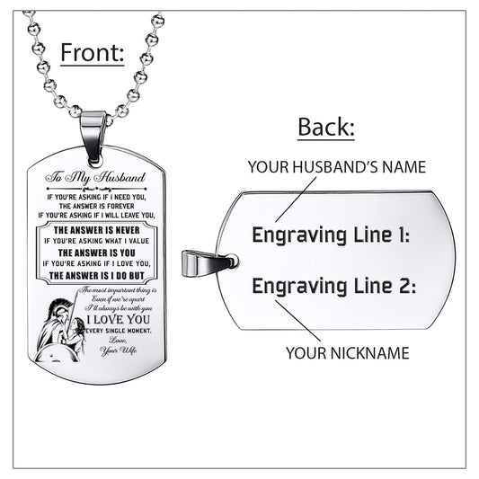 WAD031 - To My Husband - Warrior Dog Tag - Engrave Sliver Dog Tag