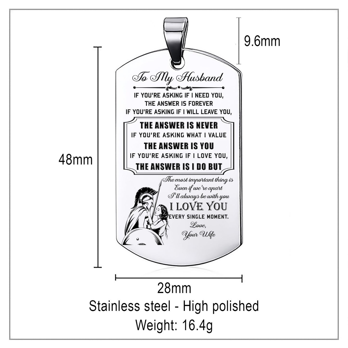 WAD031 - To My Husband - Warrior Dog Tag - Engrave Sliver Dog Tag